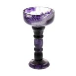 A Blue John pedestal cup. Treak Cliff Blue Vein The steep-sided bowl with an arc of lilac veining,