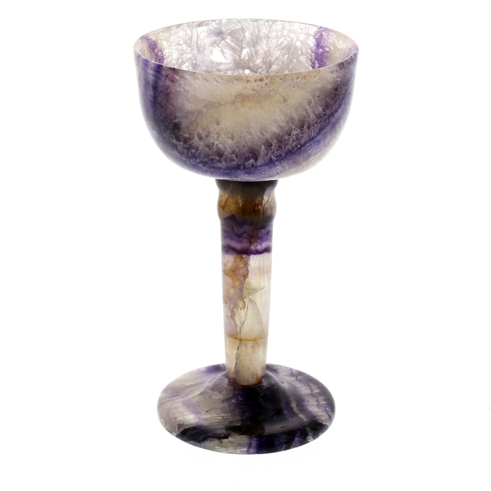 A Blue John goblet. Millers Vein With steep-sided circular bowl having U-shaped bands of dark