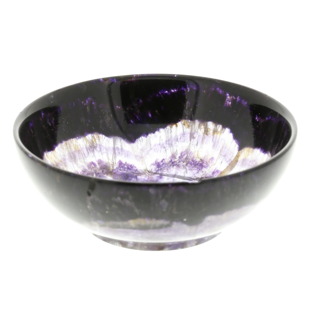 A Blue John bowl Of footed hemispherical form, with lilac concentric veining akin to tree rings