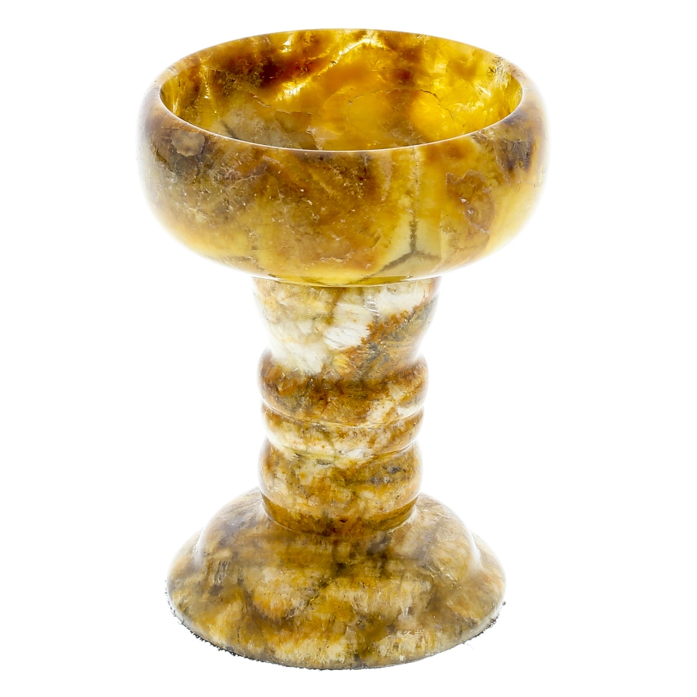 A small Hatterel pedestal cup. The squat circular body on a knopped bulging stem and stepped foot,