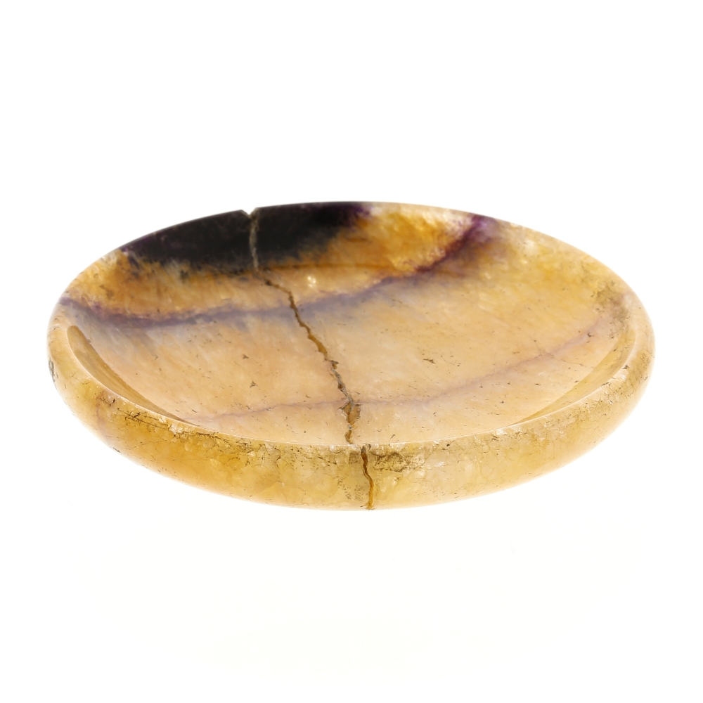A Blue John pin dish. Blue John Cavern Five Vein Of circular form with bands of lilac and violet