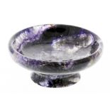 A Blue John footed bowl. Treak Cliff Blue Vein The squat circular body with mottled lilac to