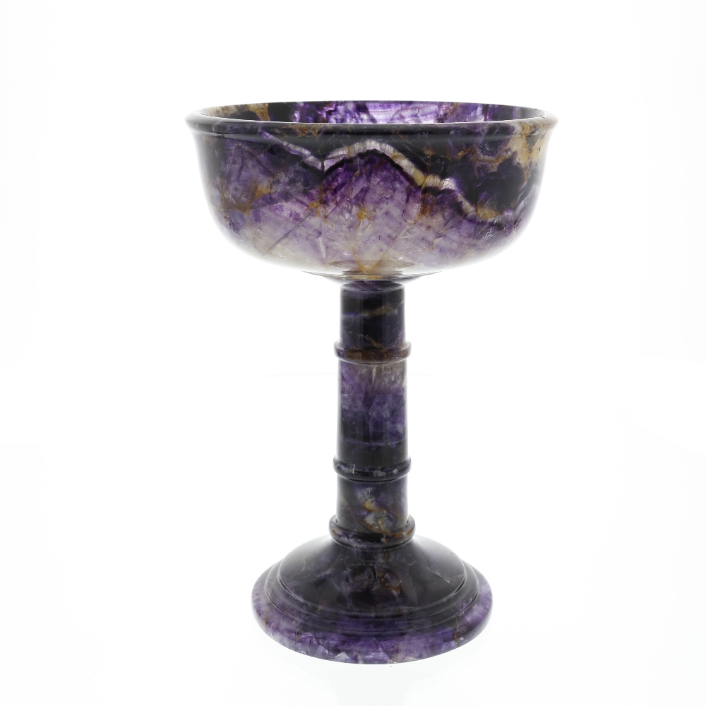 A fine Blue John pedestal bowl or tazza. Treak Cliff Blue Vein The flat-bottomed hemispherical