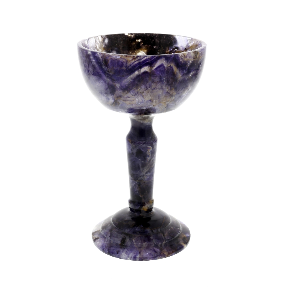 A fine Blue John chalice. Treak Cliff Blue Vein With flat-bottomed hemispherical bowl having