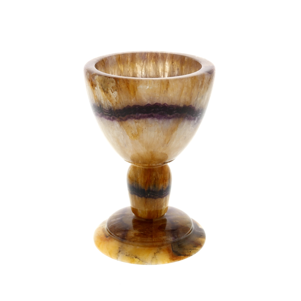 A Blue John pedestal cup or chalice. Winnats One Vein The rounded funnel bowl with medial wavy