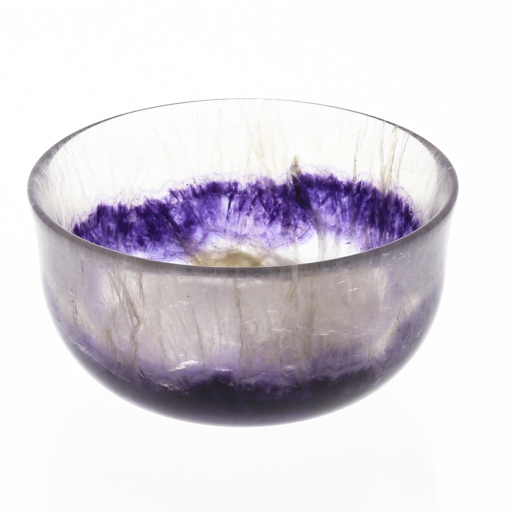 A signed Blue John bowl. Treak Cliff Blue Vein Of steep-sided circular form with a band of