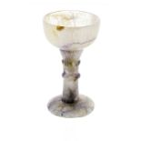 A Blue John goblet The hemispherical bowl with pale lilac veining on a knopped stem and plain