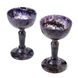 A fine pair of Blue John chalices. Treak Cliff Blue Vein Each with flat-bottomed hemispherical
