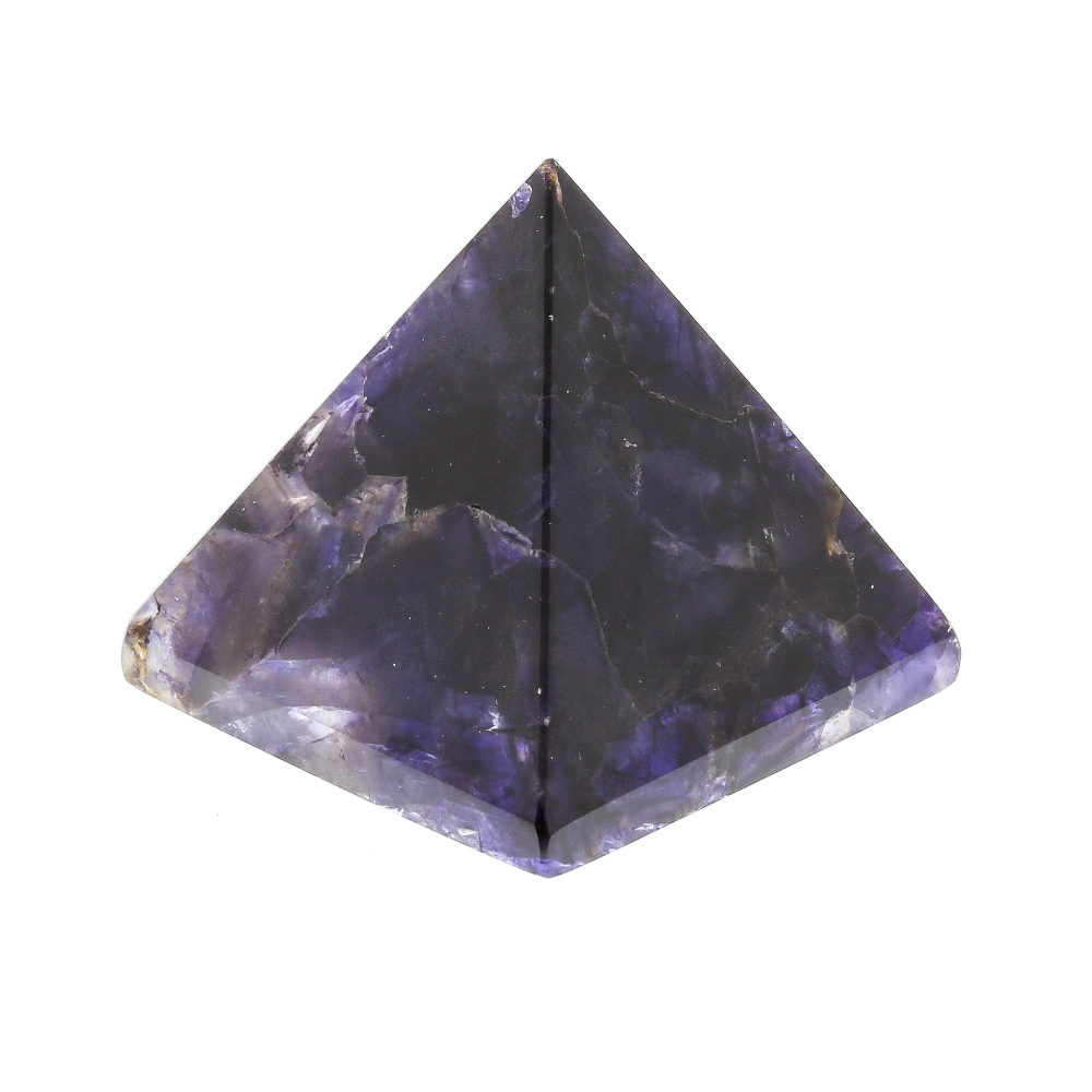 A Blue John pyramid. Treak Cliff Blue Vein With violet and lilac variegation, 57mm square x 57mm