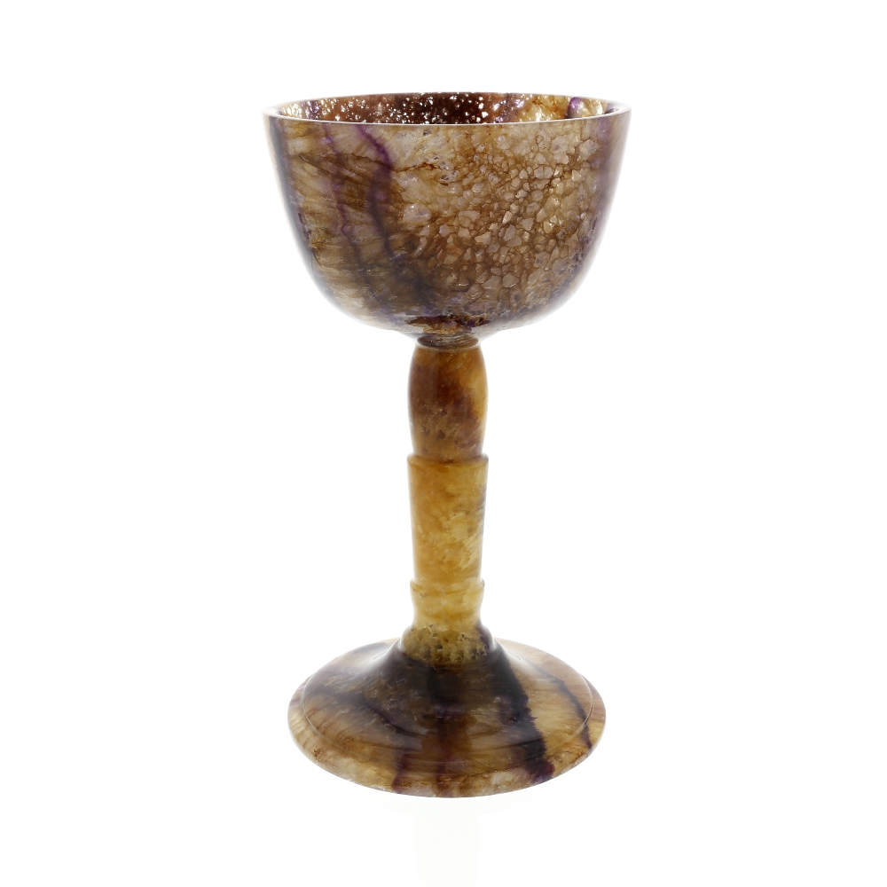 A fine Blue John pedestal cup or chalice Blue John Cavern Five Vein The steep-sided circular bowl