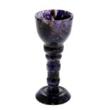 A Blue John goblet. Treak Cliff Blue Vein The rounded funnel bowl, with mottled 'cracked ice' ground