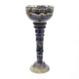 A fired Blue John goblet. Winnats Five Vein The ogee bowl with good zig-zag parallel veining, the