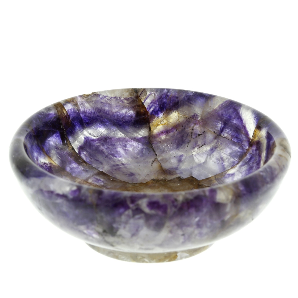 A Blue John shallow bowl or dish Of squat circular form with white zig-zag veining to the marbled