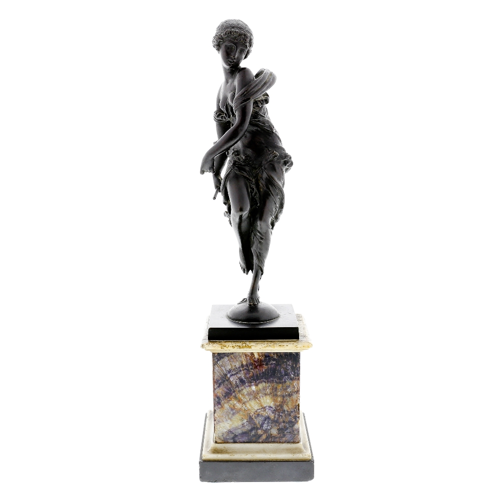 A 19th bronze figure with Blue John base The cast patinated female figure modelled as a maiden