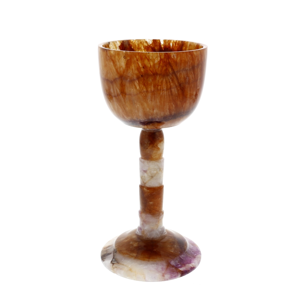 An unusual fired Blue John chalice. Winnats One Vein The rounded bowl with iron-rich 'coral'