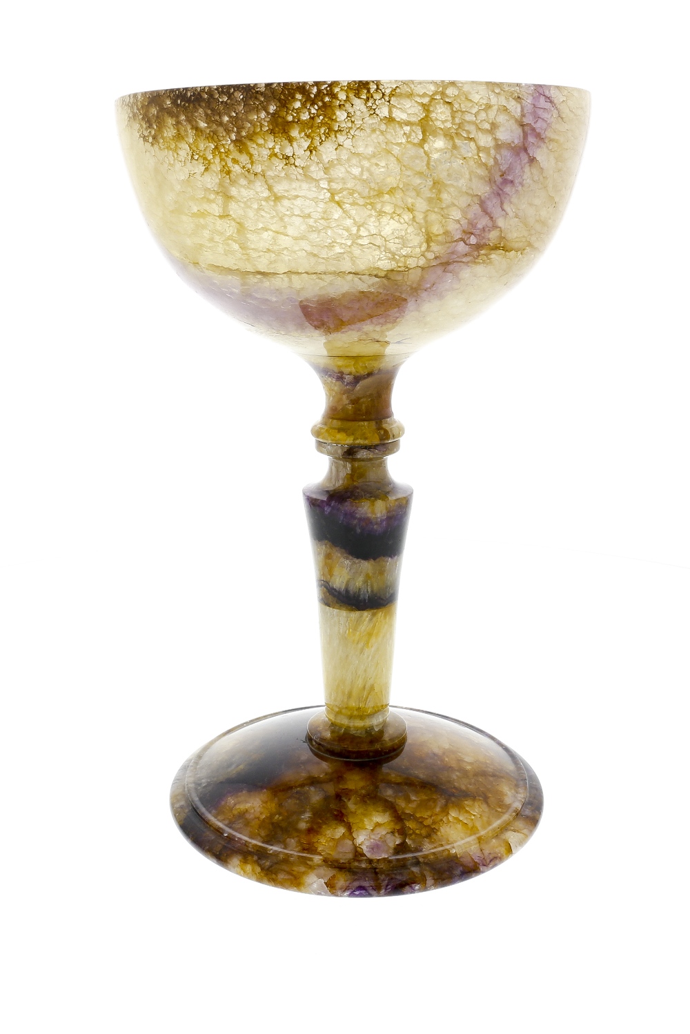 A large 19th century Blue John pedestal bowl Winnats One Vein. The hemispherical body with a