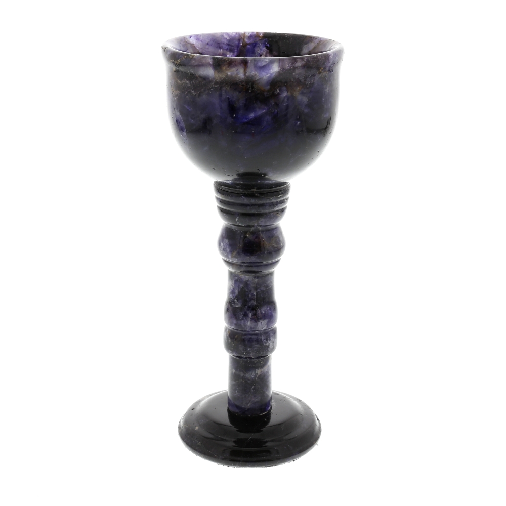 A Blue John goblet. Treak Cliff Blue Vein The rounded funnel body with slightly flared rim,