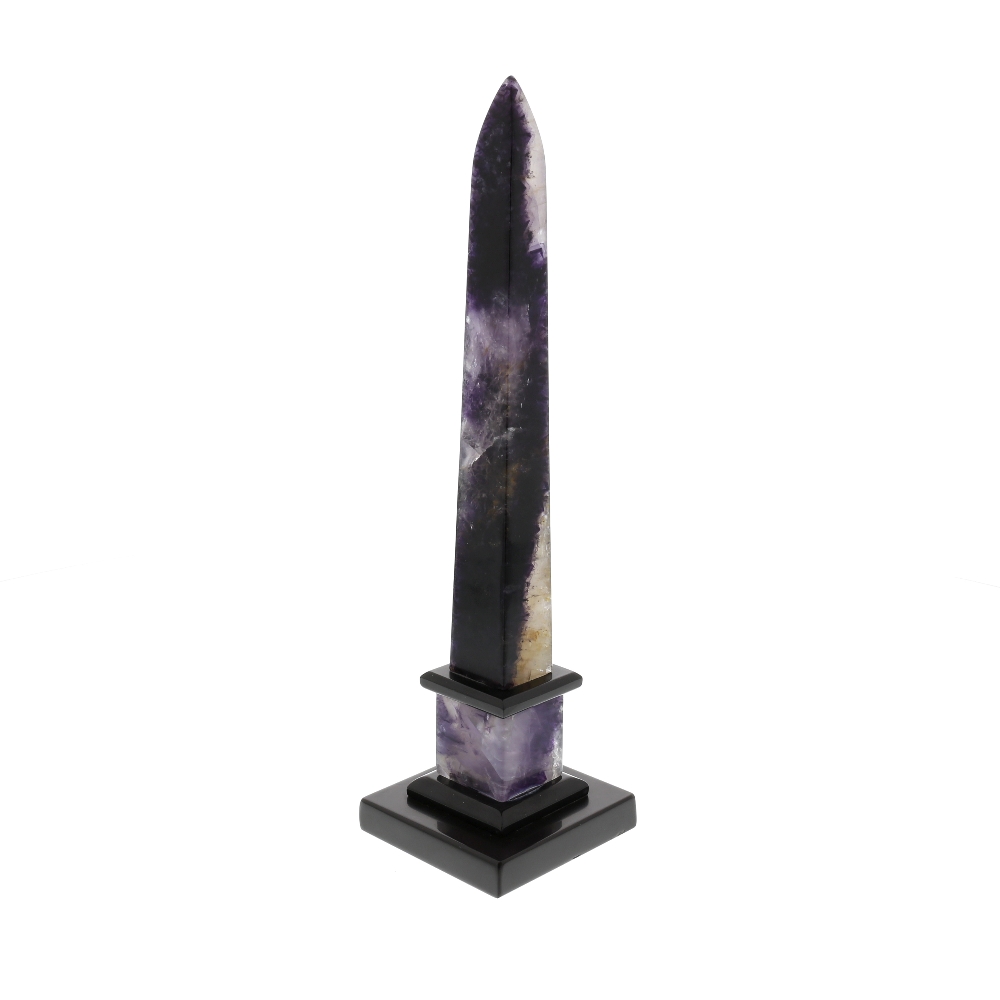 A Blue John obelisk. Treak Cliff Blue VeinAttributed to Peter Sharp Of typical broadening square