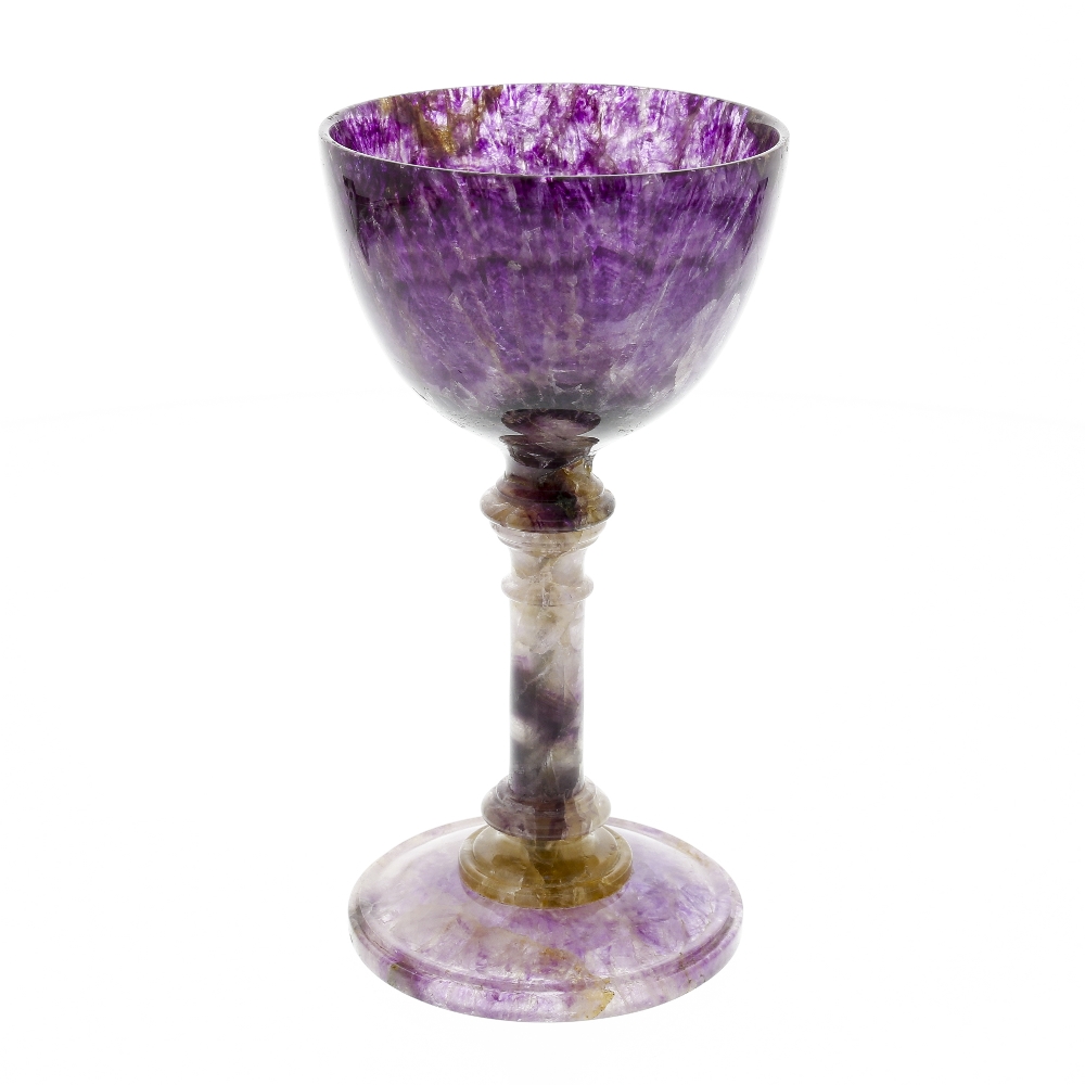 A 19th century Blue John goblet. Treak Cliff Blue Vein The rounded funnel bowl of striking