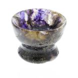 A small Blue John footed bowl. Treak Cliff Blue Vein With hemispherical body on flared foot, the