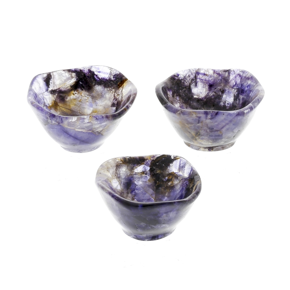 A set of three Blue John salts. Clinton Burhouse Collection, possibly Chinese manufacture Each of