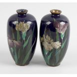 A small pair of Japanese Meiji period cloisonne vases. Of ovoid form having short flared neck,