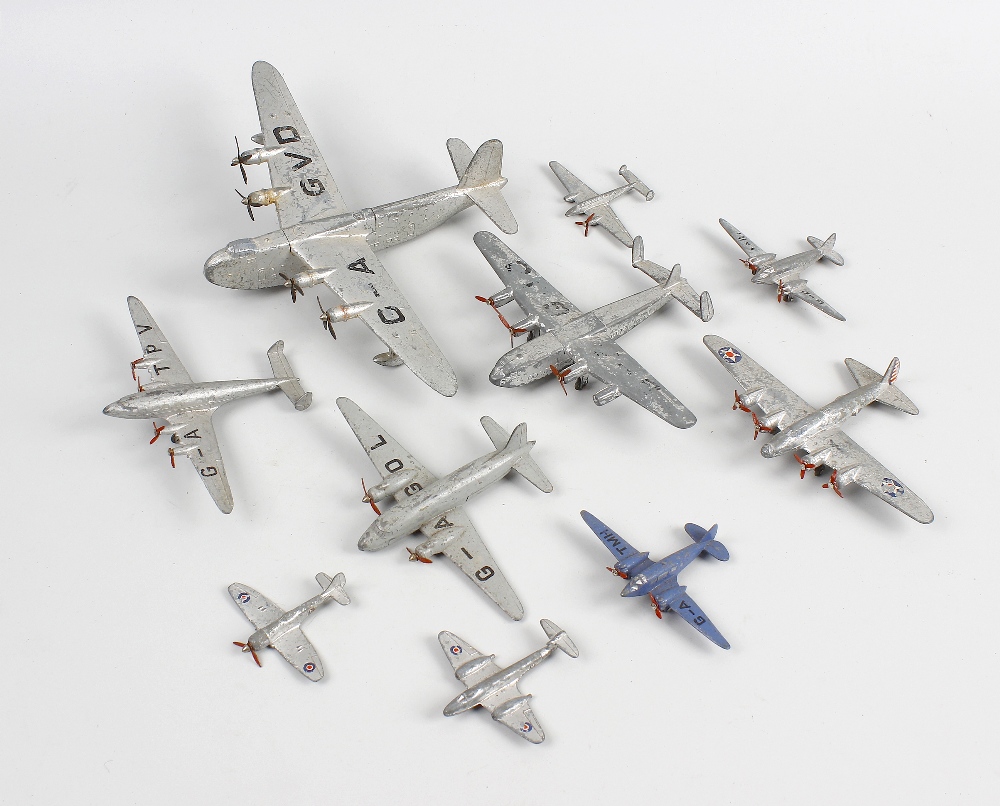 A box containing a good mixed selection of assorted Dinky die cast model aero planes, to include