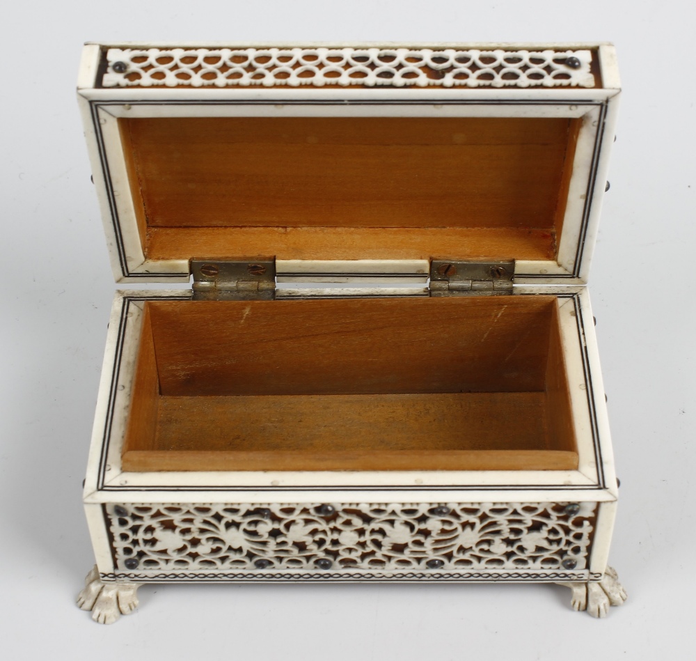 An Indian Vizagapatam miniature casket. The hinged cover having pieced plaque with central - Image 2 of 2