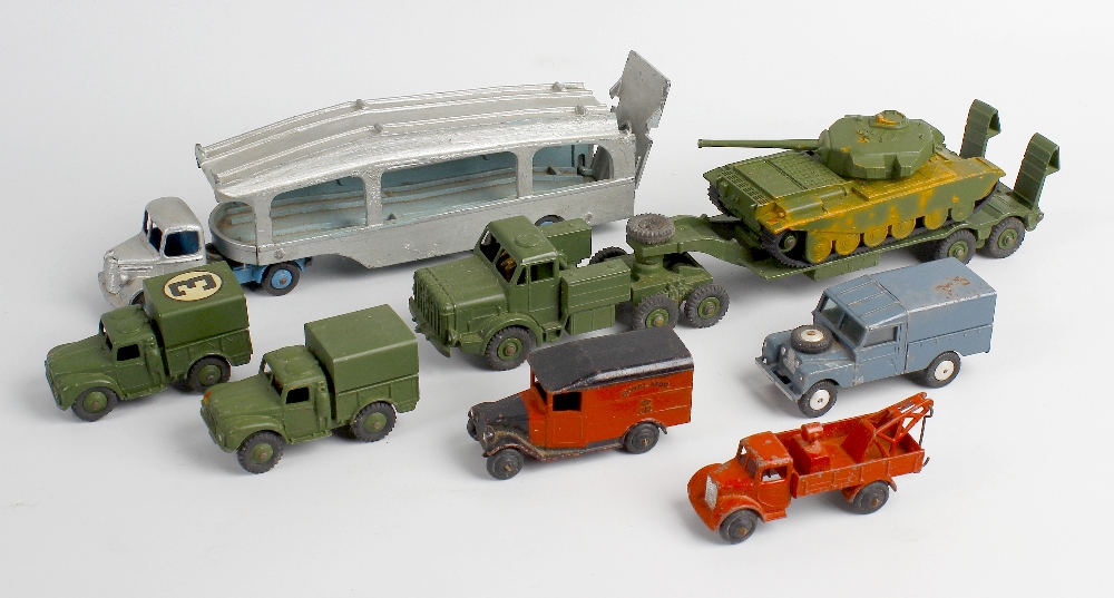 A box containing a mixed selection of Dinky and other die cast models vehicles. To include a