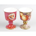 A Royal Worcester goblet, by Florence Harvey, the flared cup hand painted with apples,