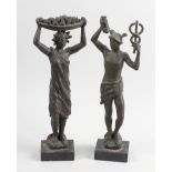 Ascribed to Hubert Yencesse. Two bronze figures. Modelled as Hermes with caduceus, and a female in