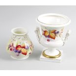 Two porcelain vases, by Florence Harvey, the first of lobed pear form decorated with blackberries