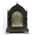 An early Victorian gothic revival ebonised triple fusee bracket or table clock Widenham, London