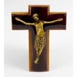 A Limoges enamelled plaque of crucifix form. Together with a Limoges plaque depicting the head of