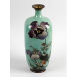 A good Japanese Meiji period cloisonne vase, the square ovoid shaped body with a green coloured