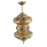A large Eastern hanging lantern, the pierced shaped body with applied coloured plastic beads, 20 (