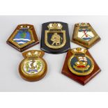 Ten hand painted moulded and other ships crests. Mauritius, Bromley, Victory, Belfast, Wrestler,