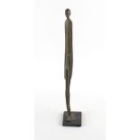 A Modernist bronzed figure, modelled as an elongated male nude upon square base, 21.5 (54.5cm) high.