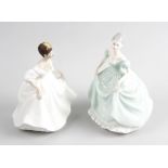 A Royal Doulton figure, 'Angela' HN2389. Together with a similar Coalport 'Ladies of Fashion'