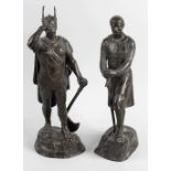 Two bronze figures. Modelled as a Viking and Crusader stood upon naturalistic base having cast