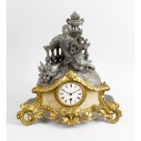 A late 19th century French spelter mantel clock Leroy a Paris With 3-inch white Roman dial and