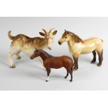 A group of Beswick and other animals. To include: a Highland pony, a small racehorse (matt), a