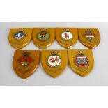 Ten hand painted moulded and other ships crests Collingwood, Heron, Vanguard, Scotia, Petunia,