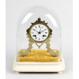 A late 19th French brass mantel clock with alarm F. L. Hausberg a Paris The 3.25-inch white Roman