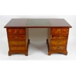 A mixed selection of furniture, to include two reproduction twin pedestal desks, an oak pigeon