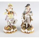 Two 19th century Continental figures, modelled as a gentleman with dog, and a female with sheep.