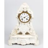 A French white marble clock and stand The 3.25-inch white Roman dial inscibed with Versailles