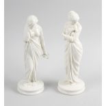 A pair of figures. Probably modelled as 'Sorrow & Joy', each undecorated and unmarked, attributed to