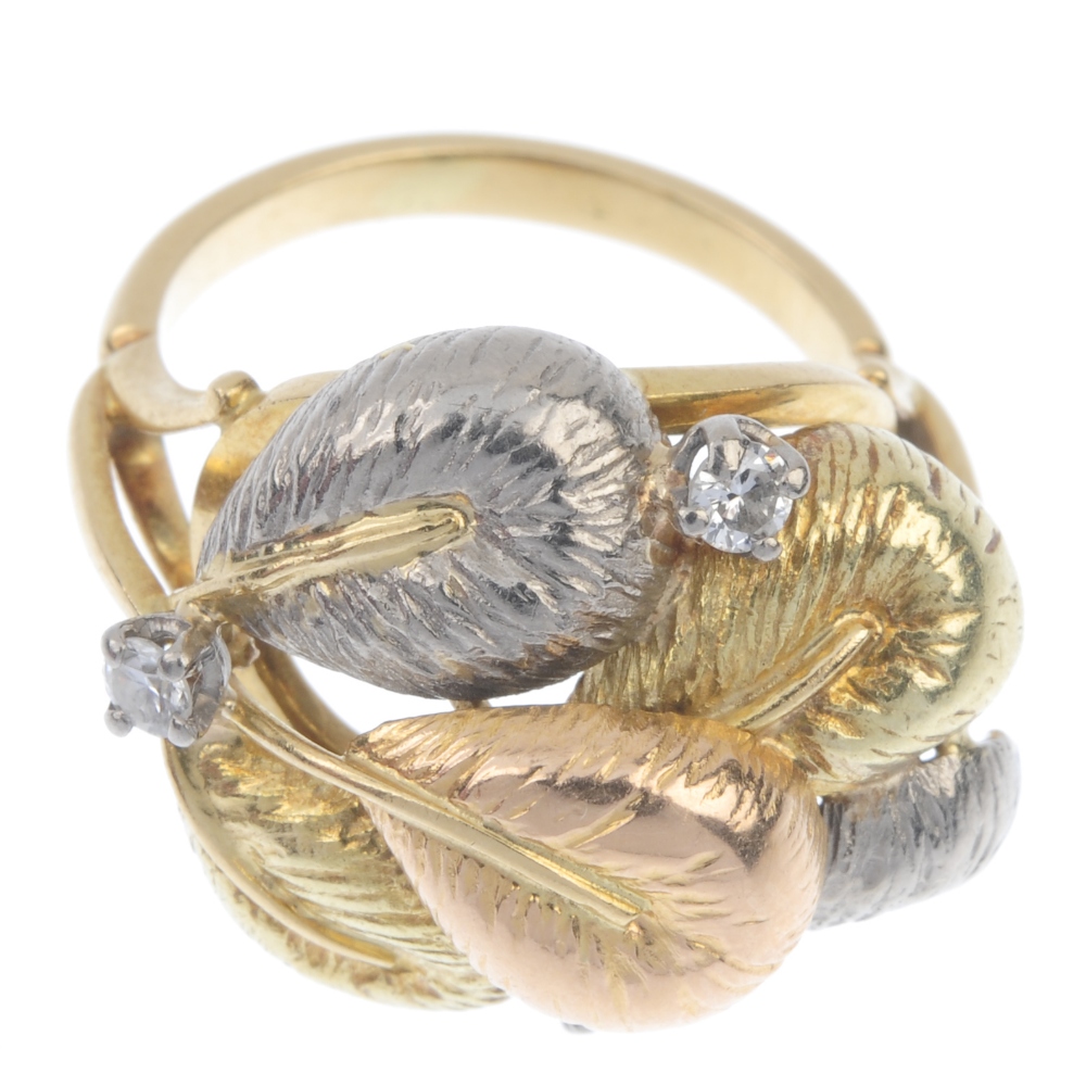 A diamond dress ring. Designed as a series of tri-colour overlapping feathers, with brilliant-cut - Image 2 of 4