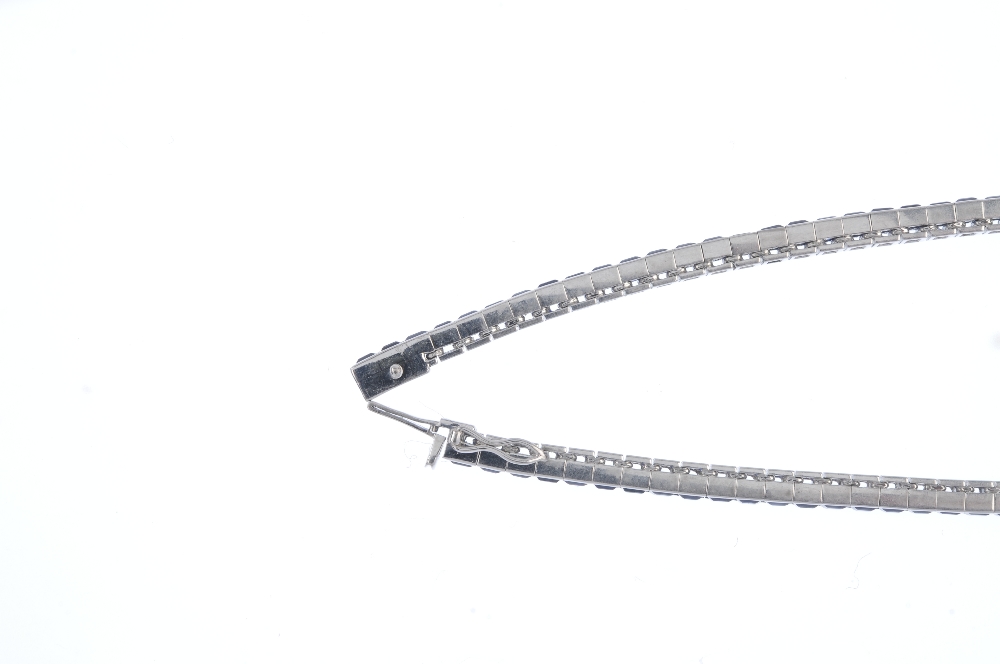 A sapphire bracelet. Designed as a square-shape sapphire line to the partially concealed clasp. - Image 3 of 3